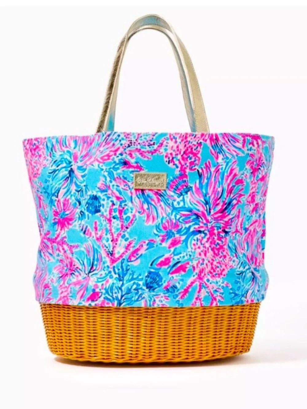Lilly Pulitzer Canvas Wicker RARE Beach Tote Bag - Picture 4 of 15